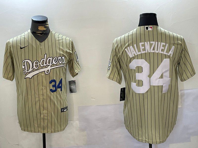 Men Los Angeles Dodgers #34 Valenzuela Green Stripe Game 2024 Nike MLB Jersey style 4->los angeles dodgers->MLB Jersey